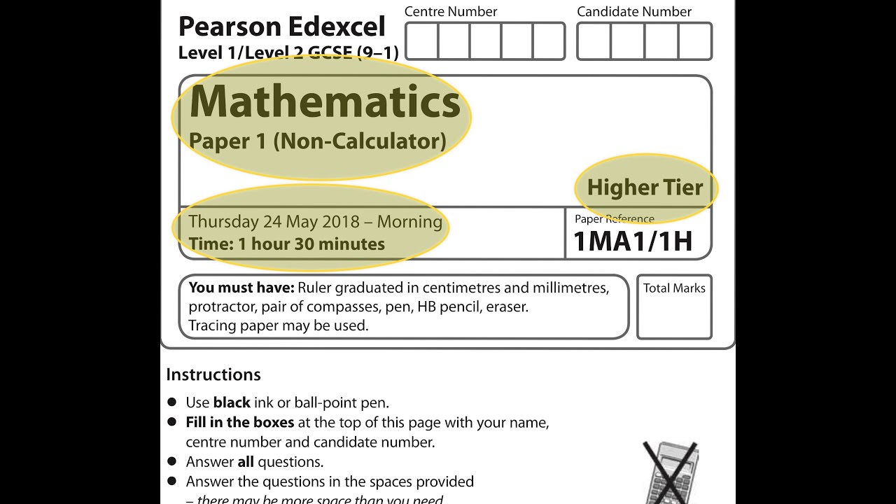 Edexcel Gcse Maths June 18 Paper 1 Higher Non Calculator 1h Youtube