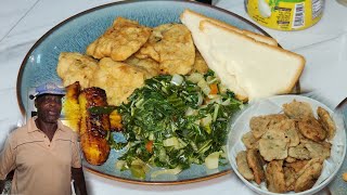 Breakfast & lunch at the same time.|Saltfish fritters.|Steam bok chy |dad send father's day blessing