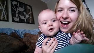 Cute baby plays on exercise ball with mama!