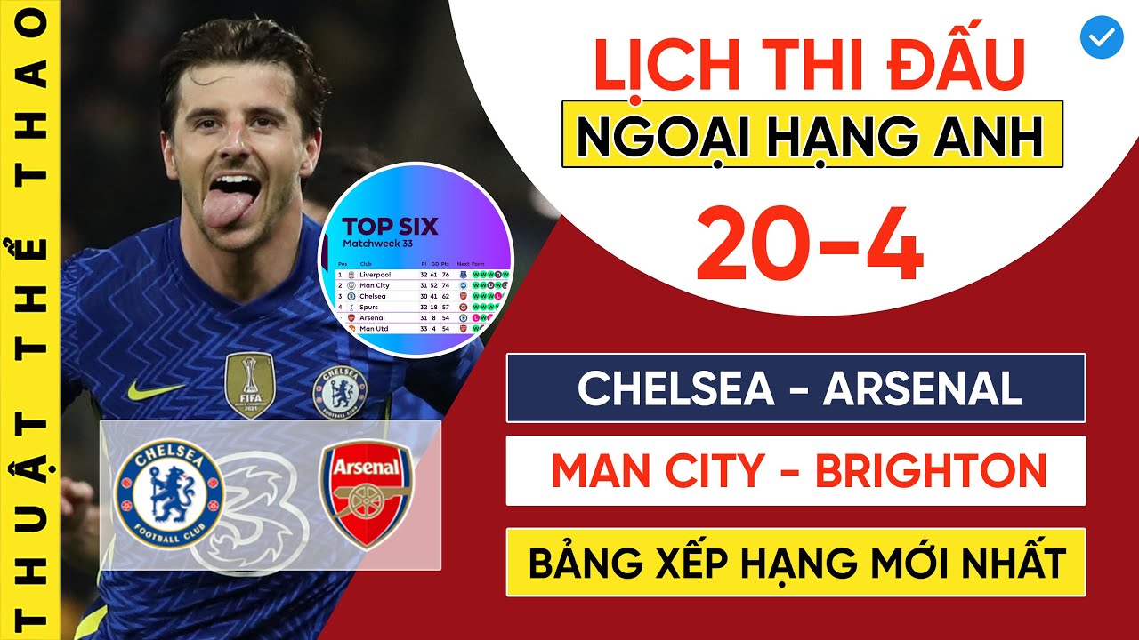 Lịch thi đấu Ngoại hạng Anh hôm nay 20-4 | Chelsea vs... - youtube