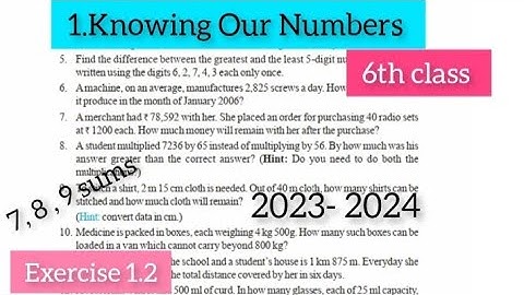 6th class maths || chapter 1 - Exercise 1.2 || Knowing our numbers - Ex 1.2 | 7, 8, 9 sums | NCERT