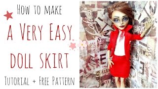How to make a doll skirt - Monster High skirt easy for beginners + free pattern / Doll Clothes