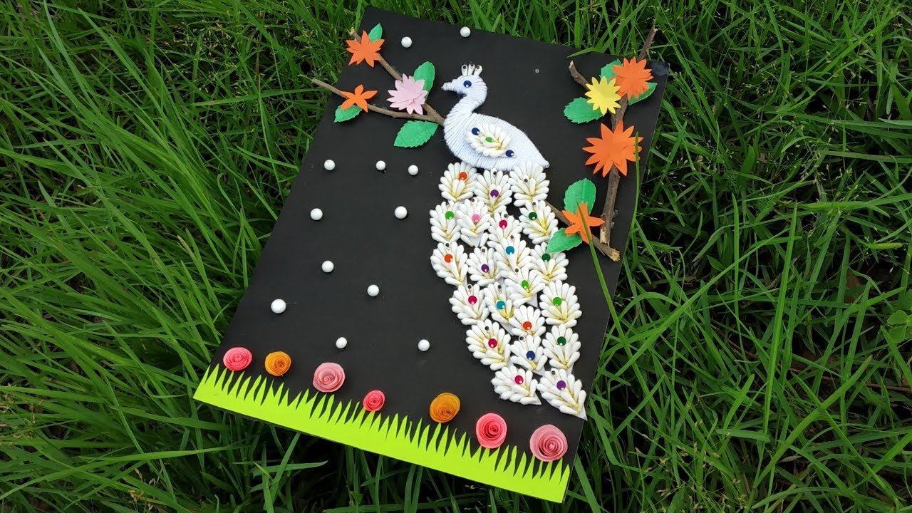 Superb DIY Cotton Ear Bud Peacock Portrait & Wall Hanging..