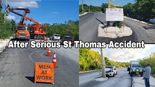 CHEC & JPS Now Removing & Highlight Poles After Sunday Morning Accident Along Bowden Road St Thomas 