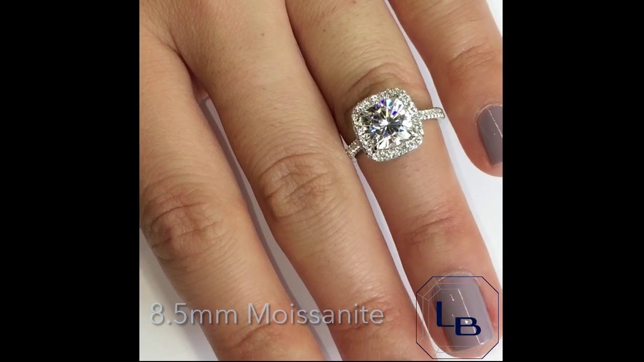 Details about   8.5 MM Cushion Cut Solitaire Moissanite Engagement Ring 14k White Gold Finish 