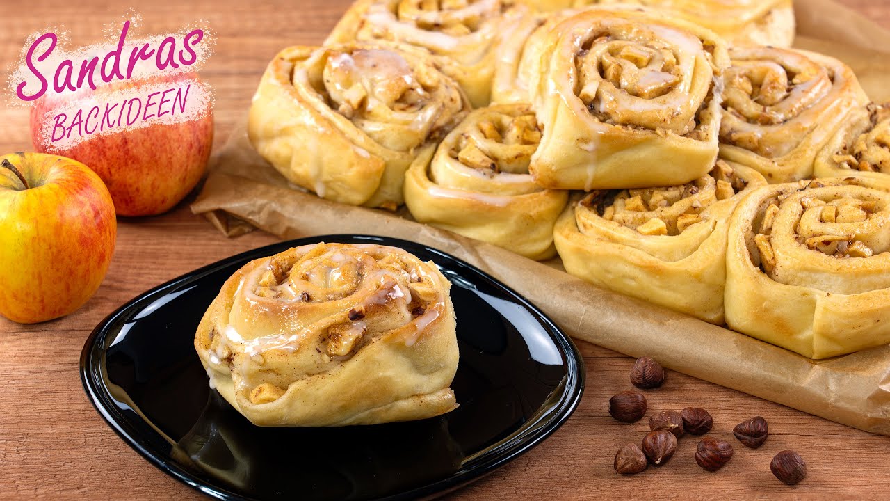 Apfel Zimt Schnecken mit Nüssen - weich und saftig