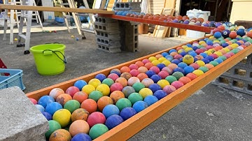 Making a marble run course with a large funnel and long pipes (wooden course with funnels and pipes)