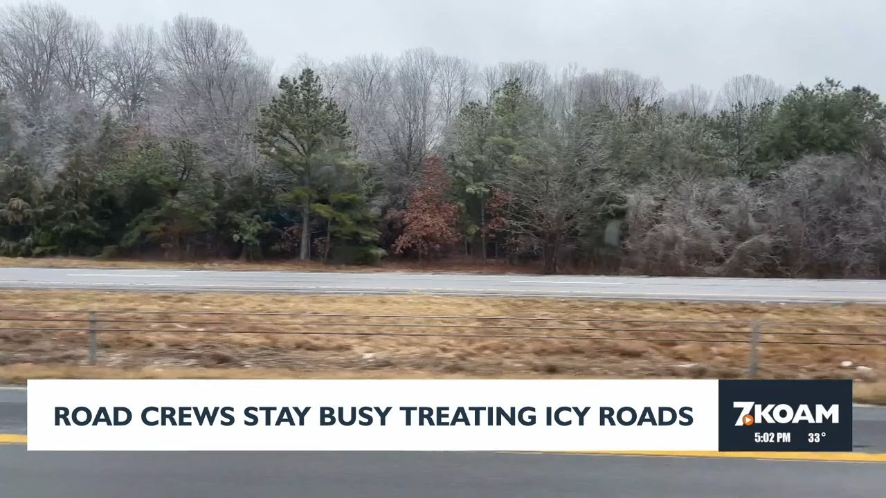 Area road crews stay busy treating roads - YouTube