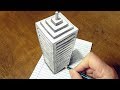 Drawing 3D Skyscraper on Line Paper - How to Draw a Big Building Illusion - By Vamos