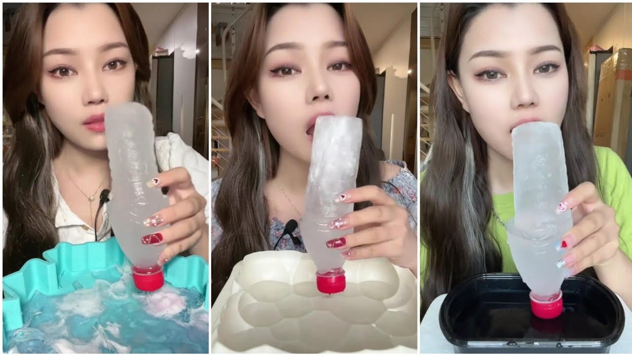 Ice Eating🧊❄️ SUNGIRL SOFT SLUSH BOTTLE ICE EATING ASMR