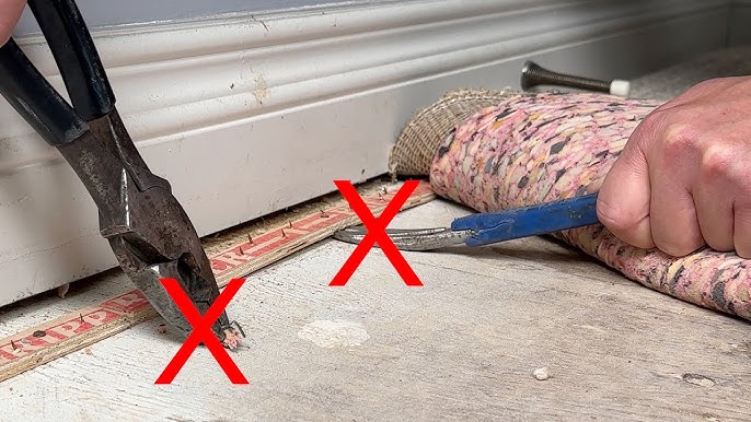 Any tips for pulling awkward-to-get-to carpet grippers out of a wooden  staircase? They're nailed in really well and a 100x trickier than when I've  been pulling them out of floorboards. Took 15