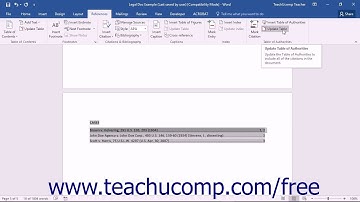 Microsoft Word 2016 Training for Lawyers: Updating a Table of Authorities, Tutorial