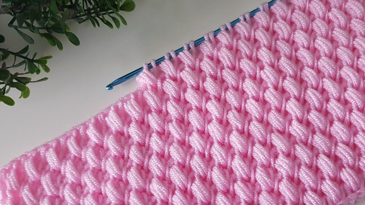 Tunus işi çok güzel fıstıklı örgü modeli Tunisian knitting pattern💞