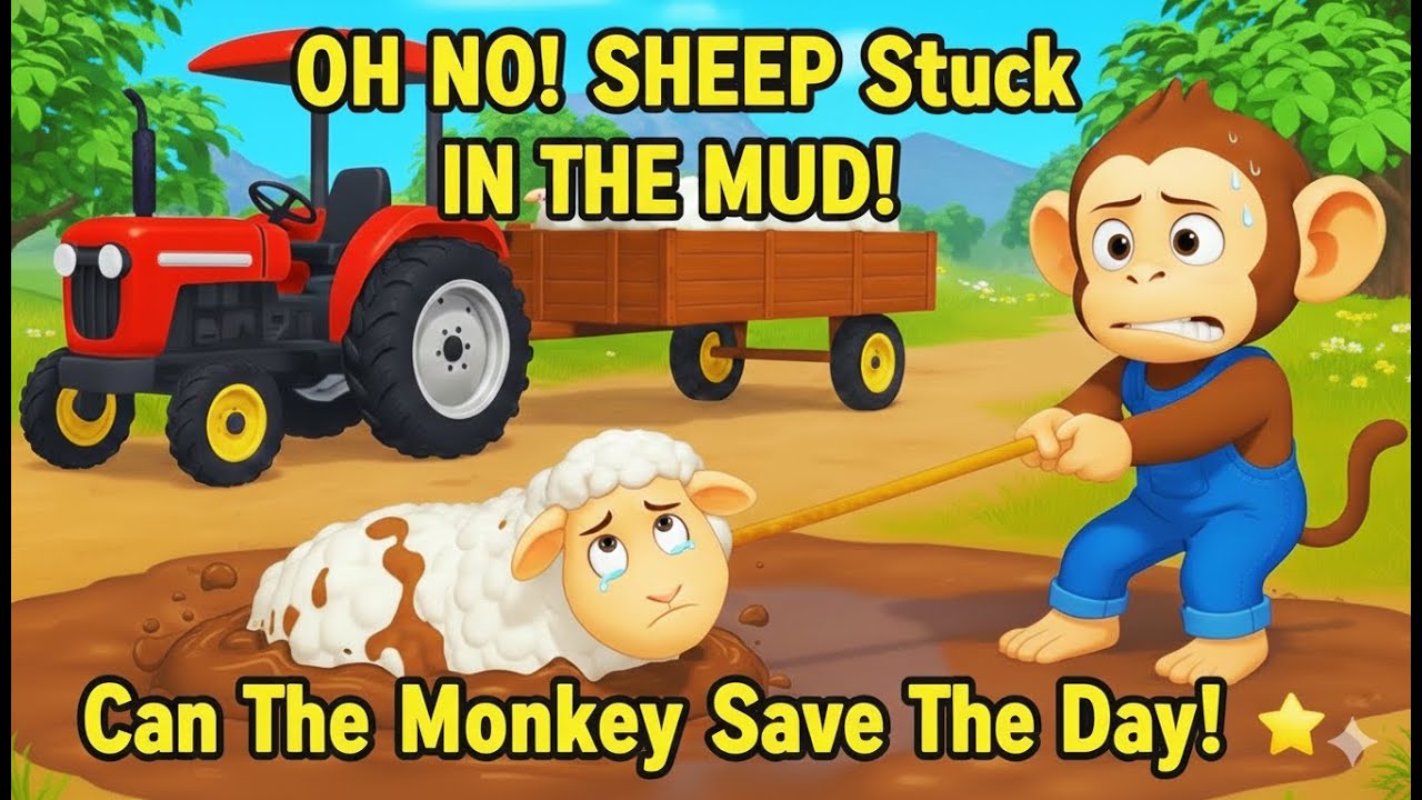 🐑 Sheep Stuck In Mud Puddle 😢 | 🐒 Kind Monkey Farmer Saves Sheep 💪 | Farm Rescue Story