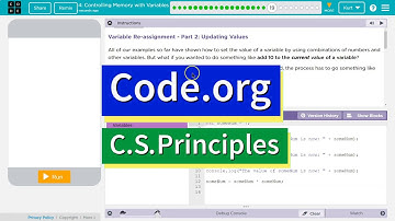 Controlling Memory with Variables 4.19 Tutorial with Answers Code.org CS Principles