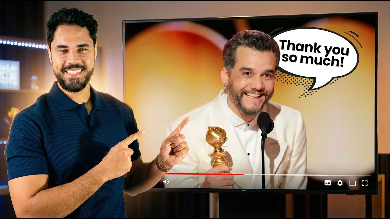 O INGLÊS DO WAGNER MOURA NO GLOBO DE OURO! - Teacher Junior Silveira REACT!