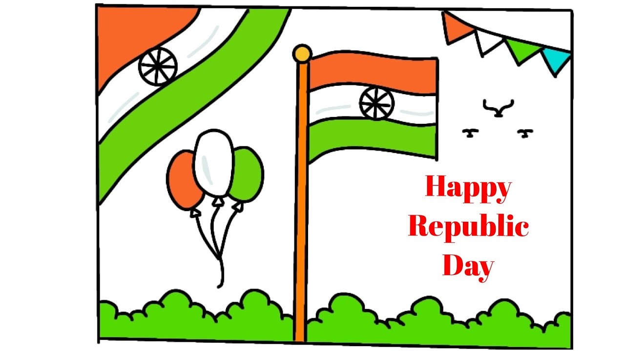 Happy Republic Day Drawing Easy Way/Republic Day Poster Drawing/How To Draw Republic Day Drawing 