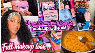 Vlog : organizing my juicy bags & makeup, Dollar tree run and fall makeup look