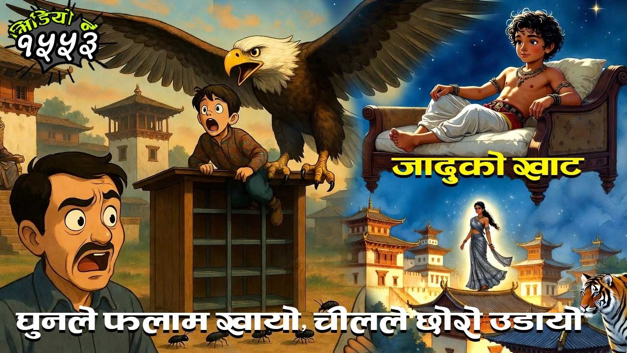 घुनले फलाम खायो, चीलले छोरो उडायो । जादुको खाट । Interesting Folk Tales in Nepali