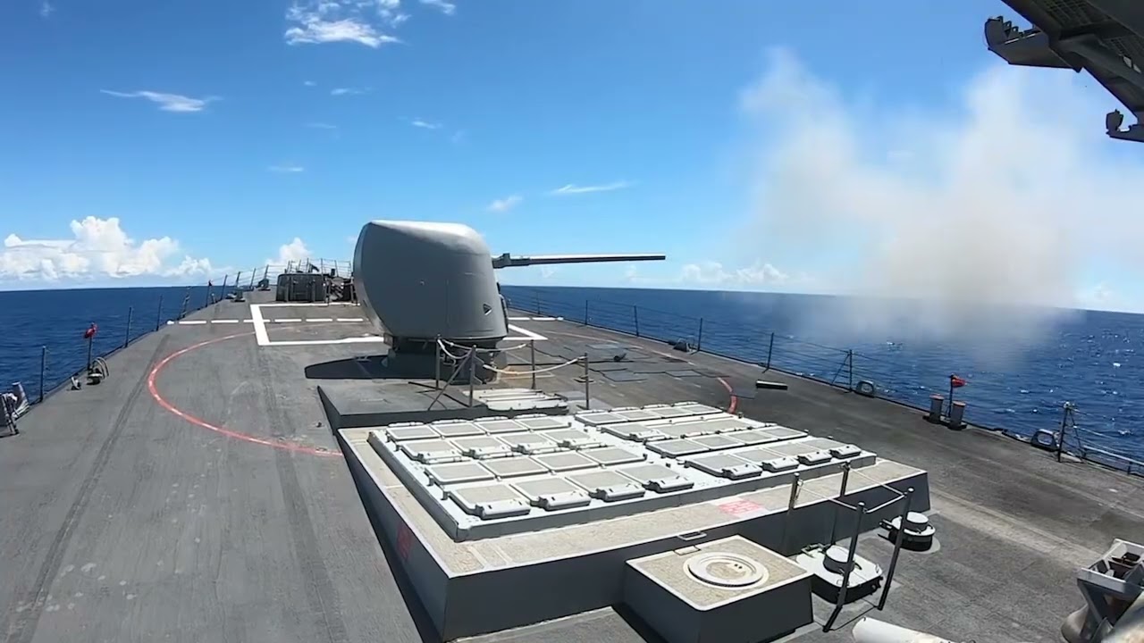 USS Milius DDG 69 Fires Mark 45 5 Inch Gun