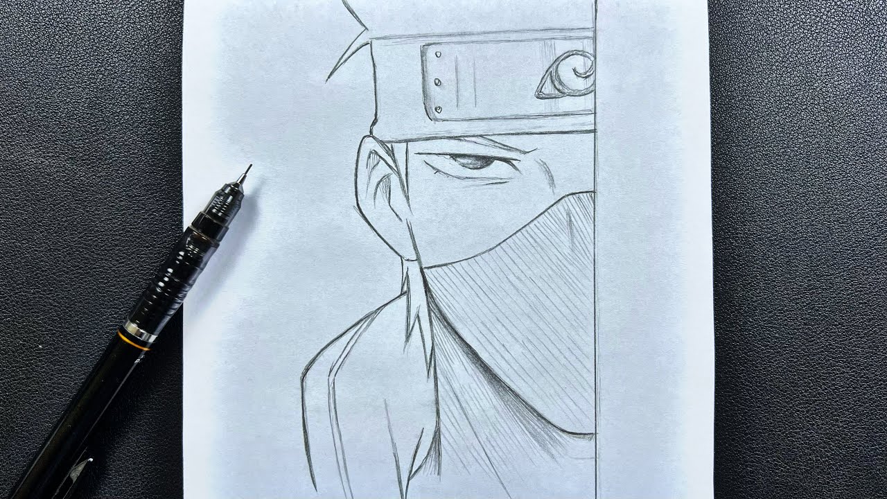 Easy anime sketch, how to draw naruto half face step-by-step 