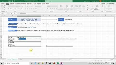 Función fechanumero de Microsoft Excel