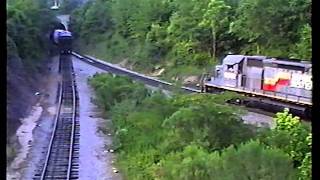 CSX meet at the Spartanburg tunnel. (1990)