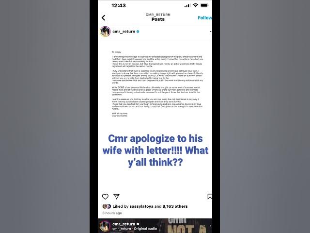 CMR apologized to Crissy with a letter what y’all 😟🤔#shortsfeed #cheatingprank #ytshorts #jamaica