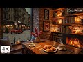 Peaceful November Winter Night Coffee Shop ☃️ Crackling Fireplace, Smooth Jazz Piano for Study, Work