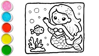 Cute Mermaid Coloring Page Drawing Painting and Coloring For Kids and Toddlers - Easy Art