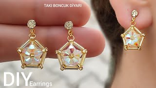 Minik bicone zarif küpe / Tiny bicone elegant earrings. How to make beaded jewelry.