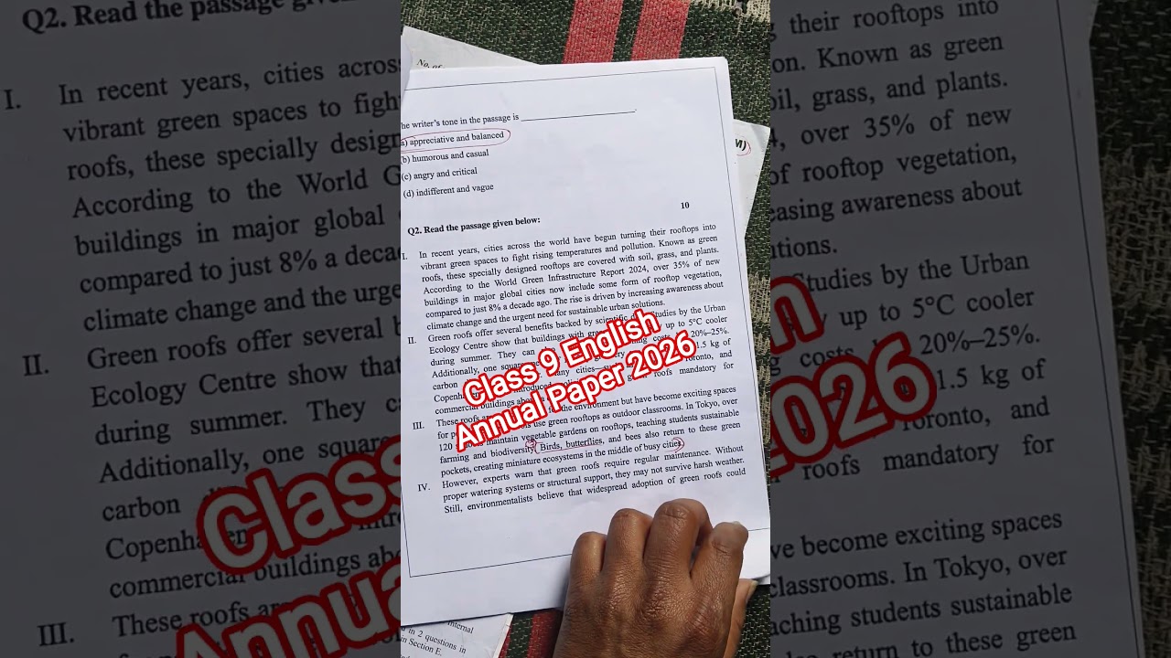 class 9 english annual paper solution 2026 / English annual sample paper 2026 solution class 9 /doe