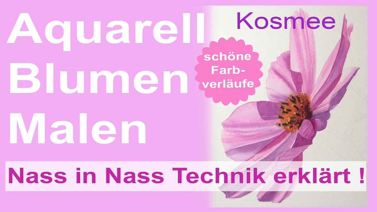 Aquarell Blumen Malen Pink Cosmea In Nass In Nass Technik Farbauftrag Und Wasserkontrolle Erklart Youtube