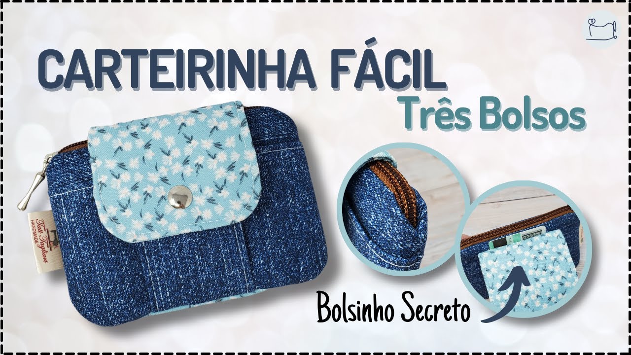 Com bolsinho Secreto: Carteira Fácil 3 Bolsos | Costura Criativa para Iniciantes