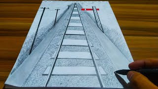 رسم منظور سكة حديد بالقضبان ، Drawing a railroad perspective