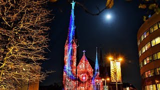 Glow Eindhoven 2019 - Triptych Metaphor Heart - Light artwork on the Augustijnenchurch