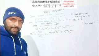 Roy's Identity |  Marshallian demand function from indirect utility function using Roy's Identity