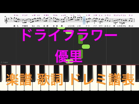 ドライフラワー / 優里 【ピアノ楽譜】 メロディ　歌詞　ドレミふりがな　オカリナ/フルート/リコーダー演奏/カラオケ練習向け