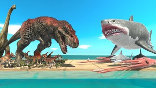 Sea Battle - Megalodon Attack ALL Dinosaurs