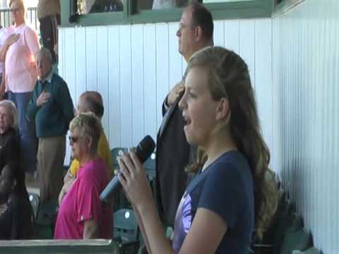 Sarah Ridgway (12 year old) Singing National Anthem at BU vs ATM Softball 2010.mpg