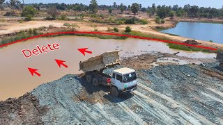 Best Amazing Dump Truck 25Ton Filling Pond with KOMATSU D60 Bulldozer Pushing Rock