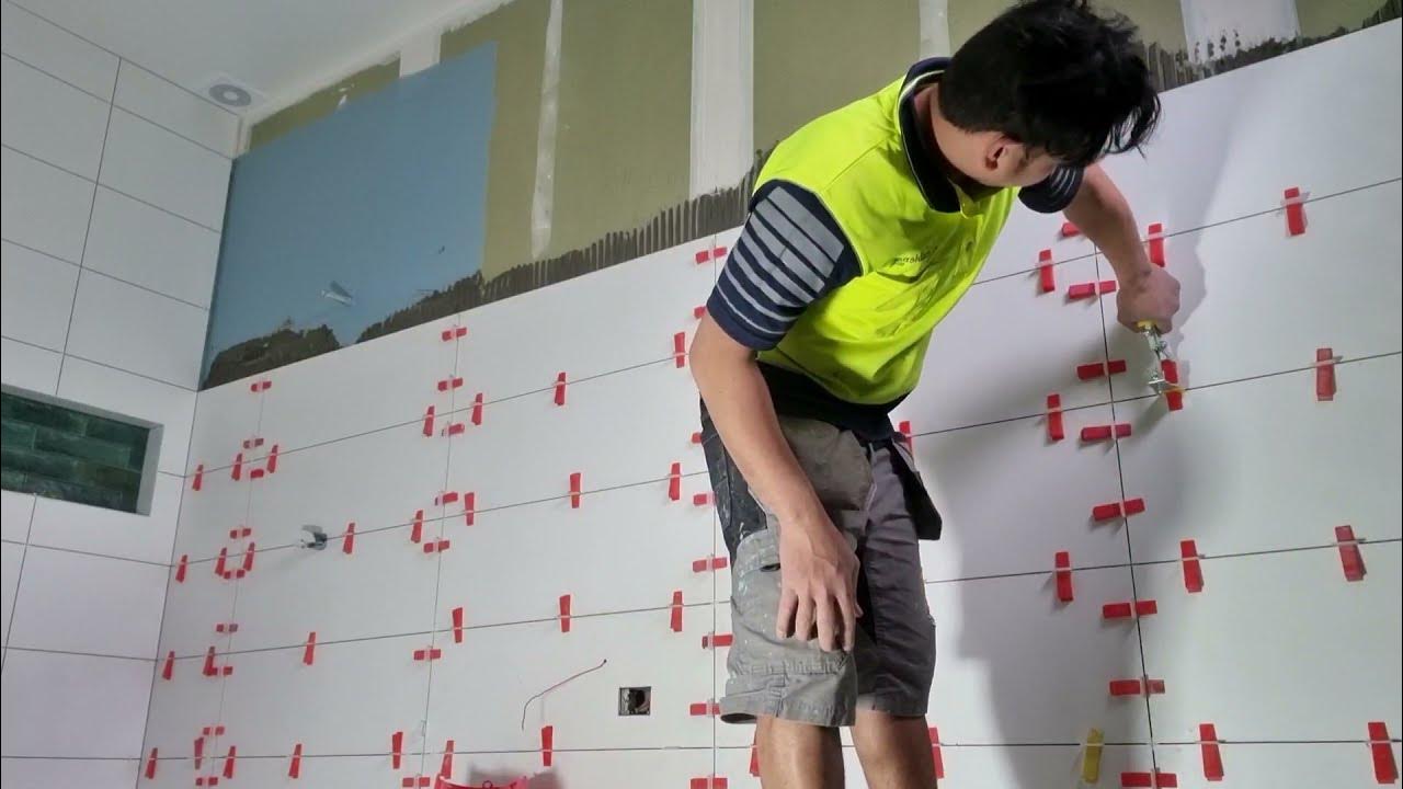 How To Install Large Format Tiles Shower Walls Time Lapse YouTube
