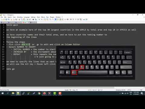 add increasing numbers to the lines in Notepad++ إضافة أرقام تصاعدية إلى النص لترتيب السطور