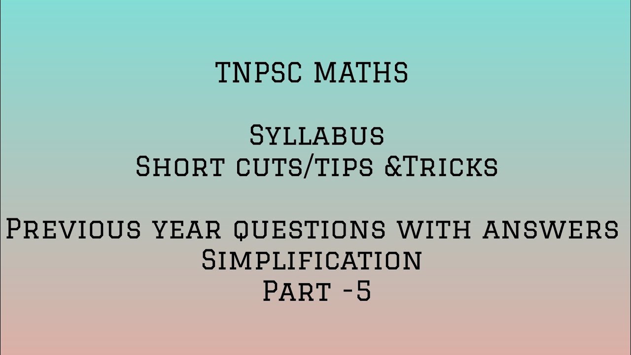 TNPSC MATHS Syllabus Shortcuts previous Year Questions With Answers Tnpsc maths syllabus shortcuts previous year questions with answers