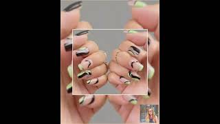 Neon Green Press On Nails | Abstract Chrome Wave, French Style