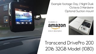 Transcend DrivePro 200 WiFi Dash Cam 1080 (New 2016 Model 32GB) Example Footage & Hardware kit