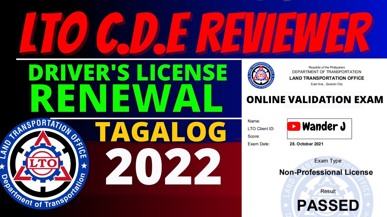 LTO CDE ONLINE EXAM REVIEWER 2022 | DRIVER'S LICENSE RENEWAL | TAGALOG 2022 | Wander J