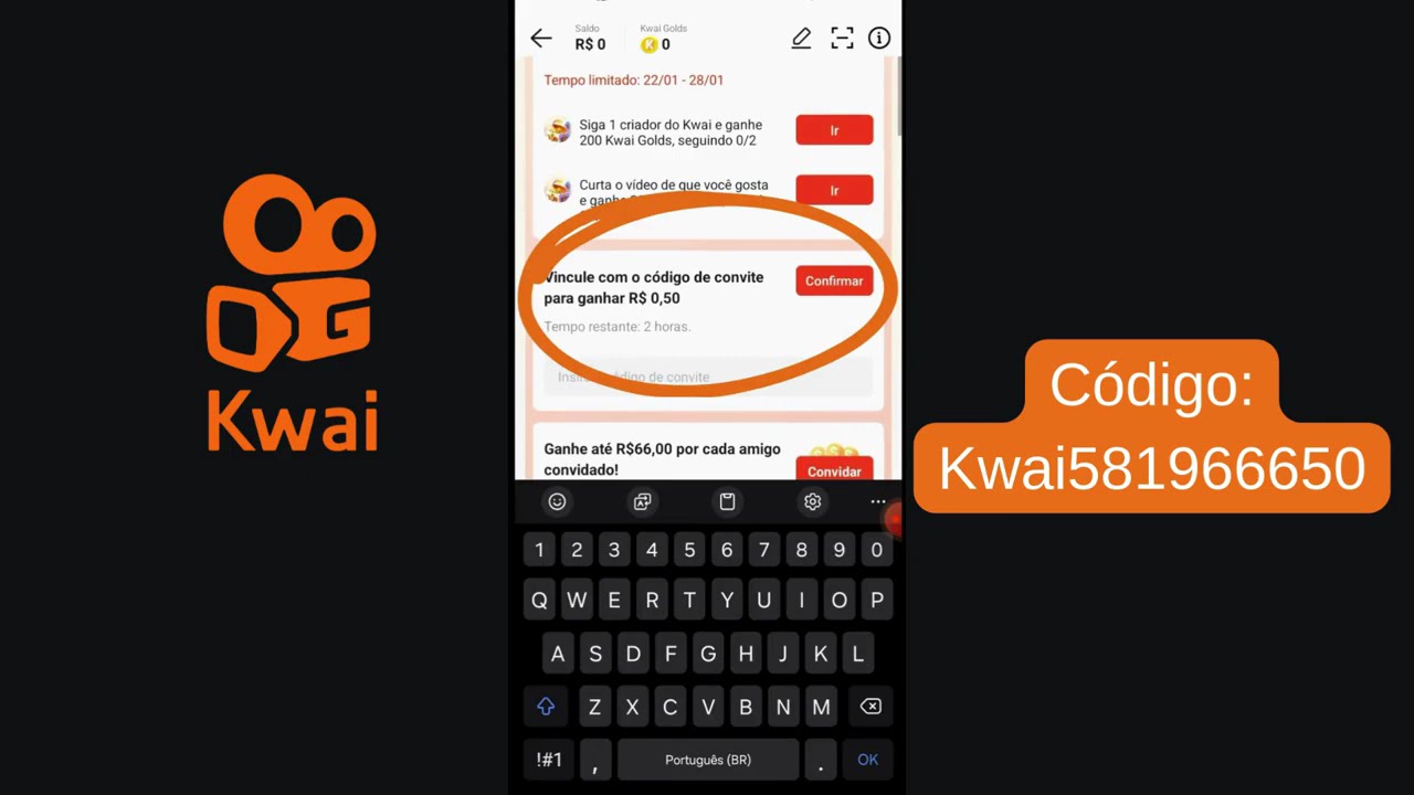 Como Colocar Código de Convite no Kwai 2026