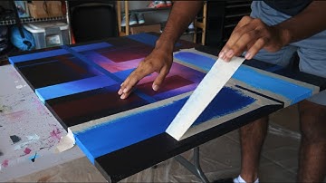 Geometric Abstract Painting Demo with Acrylics and Masking Tape!! (SaTIsFyiNg) | 4k