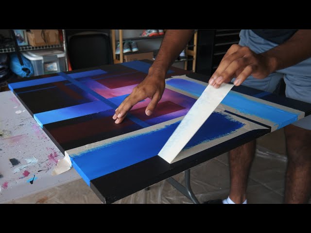 ABSTRACT ART PAINTING Demo With Acrylic Paint and Masking tape